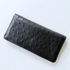 Charcoal Ostrich Leather Bi Fold Over Wallet Black / Gray
